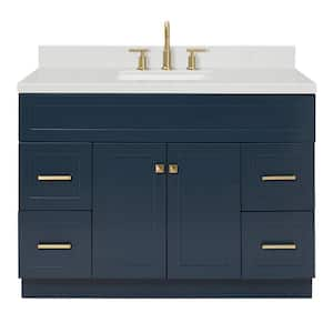 Hamlet 48.25 in. W x 22 in. D x 36 in. H Single Sink Freestanding Bath Vanity in Midnight Blue with Carrara Quartz Top