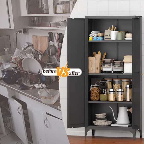Clihome Black 68.5 in. Tall Steel Kitchen Pantry Storage Cabinet