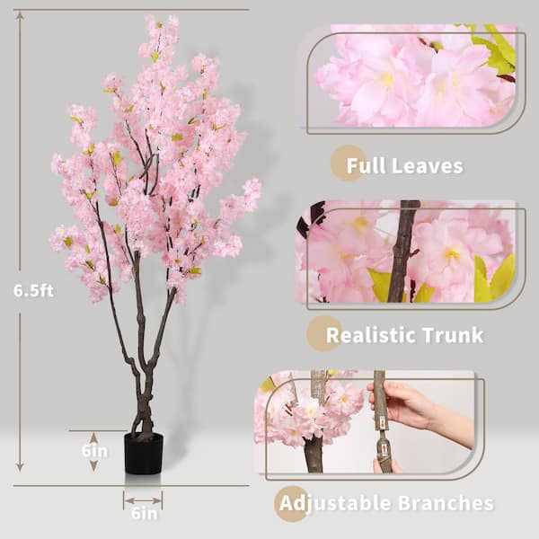 6.5 ft. Artificial Pink Cherry Blossom Tree in Pot WK2108 - The