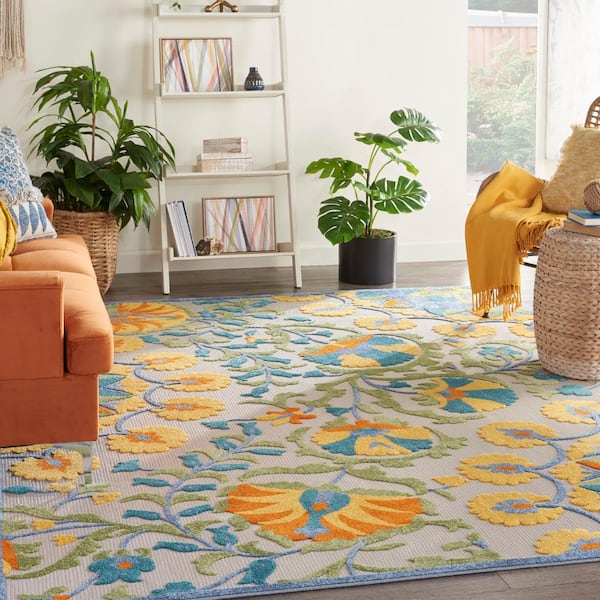Aloha Multicolor 7 ft. x 10 ft. Floral Contemporary Indoor/Outdoor Patio Area Rug