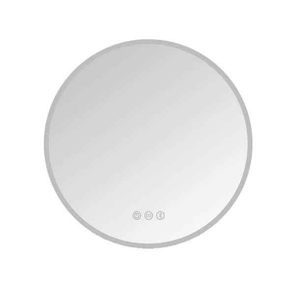 Boosicavelly 32 in. W x 32 in. H Round Frameless Anti-Fog Wall Mounted LED Bathroom Vanity Mirror in Silver