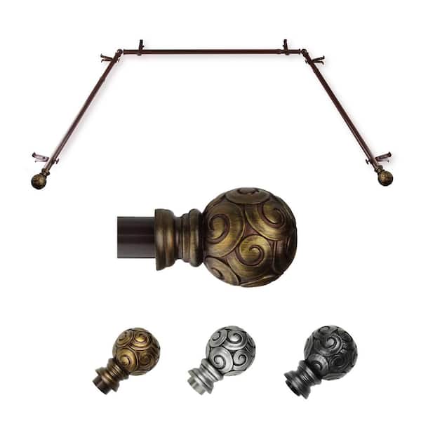 EMOH 13/16" Dia Adjustable 20"-36", 38"-72" Bay Window Curtain Rod with Irma Finials in Cocoa