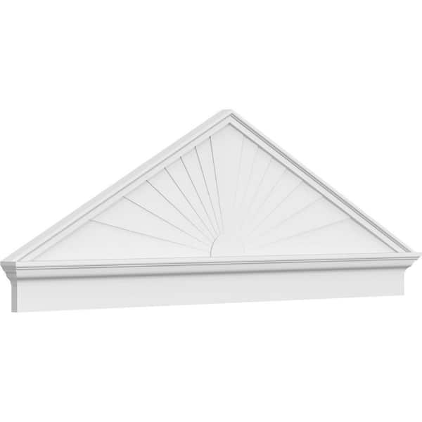 Ekena Millwork 72 in. W x 24-7/8 in. H x 2-3/4 in. P Pitch 6/12 Peaked Cap Sunburst Signature Urethane Combination Pediment Primed Tan