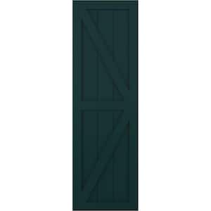 15 in. x 25 in. PVC Two Equal Panel Farmhouse Fixed Mount Board and Batten Shutters w/Z-Bar Pair in Thermal Green