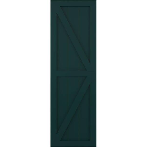 Ekena Millwork 18 in. x 40 in. PVC Two Equal Panel Farmhouse Fixed Mount Board and Batten Shutters with Z-Bar Pair in Thermal Green