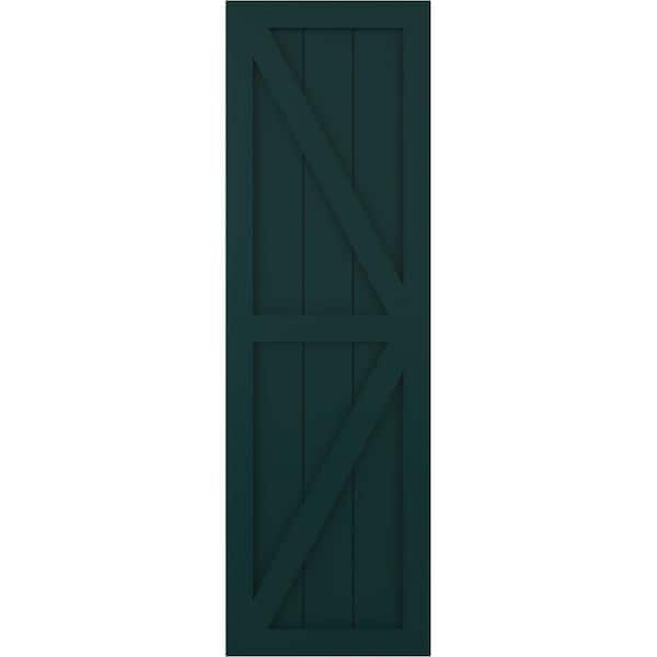 Ekena Millwork 18 in. x 78 in. PVC Two Equal Panel Farmhouse Fixed Mount Board and Batten Shutters with Z-Bar Pair in Thermal Green