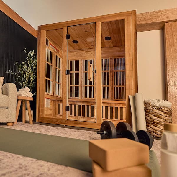 Rylan 4-Person Indoor Cedar Infrared Sauna with 10 Carbon Far-Infrared Heaters, Red Light Therapy and Chromotherapy