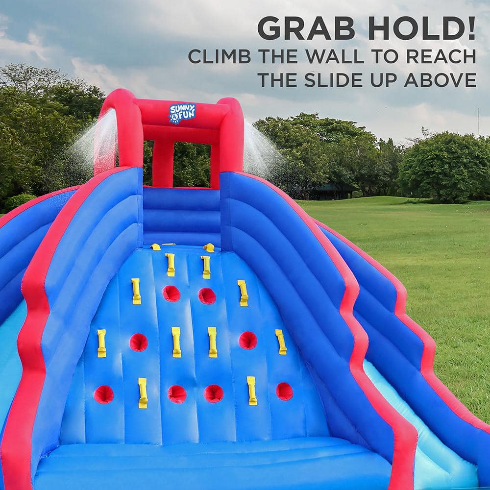 Sunny & Fun Inflatable Dual Slide Water Park with Climbing Wall