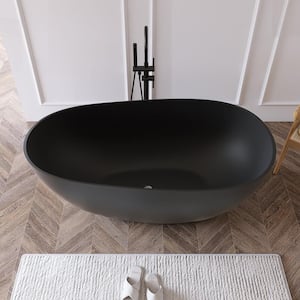 Luna 59 in. x 30.7 in. Stone Resin Solid Surface Matte Flatbottom Freestanding Soaking Bathtub in Black