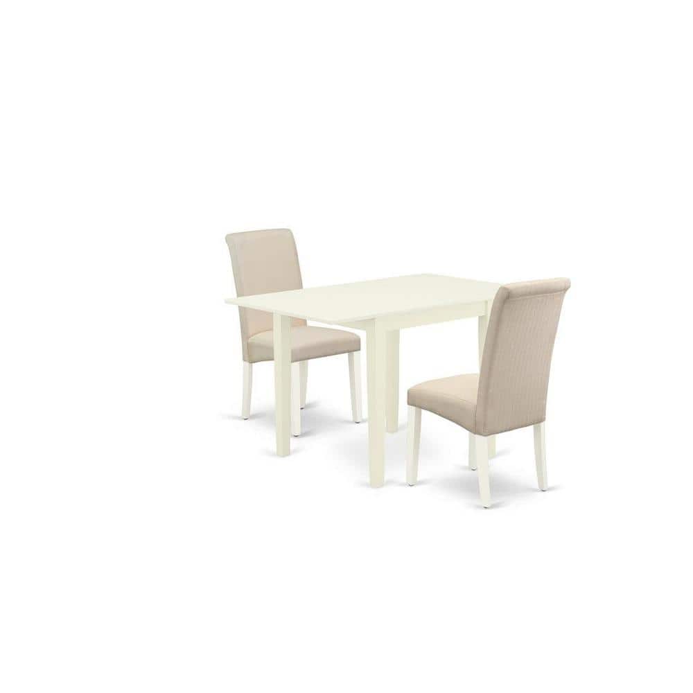 3-Piece Linen White Finish Solid Wood Top Dining Table Set