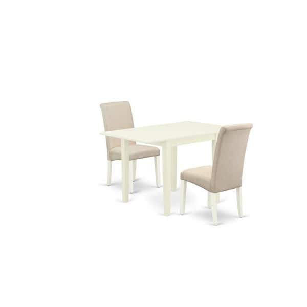 East West Furniture 3-Piece Linen White Finish Solid Wood Top Dining Table Set