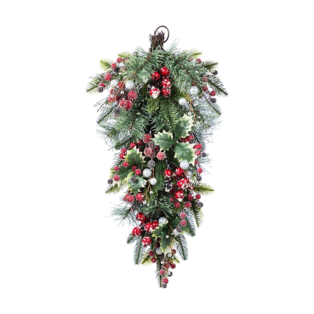 15 in. Red Pomegranate Berry and Holy Leaf Artificial Christmas Swag Teardrop price history on PriceWatchPro