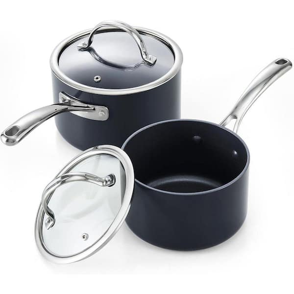 2 qt. and 3 qt. Hard Anodized Aluminum Nonstick Sauce Pan Set Saucepans with Lid Cooking Pots