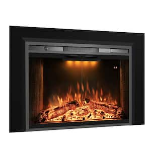 39.4 in. W Electric Fireplace Inserts with Trim Kit, Glass Door, 3 Flame Colors, Cracking Sound, Timer 1-9 H, Black