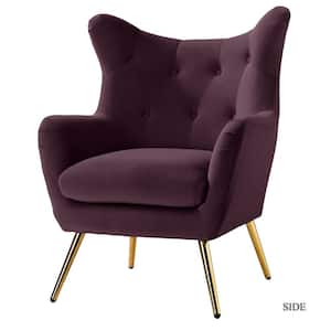 Jacob Purple Tufted Accent Wingback Chair with Golden Base