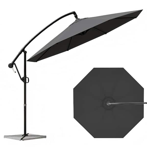 GWRGWR 9.5 ft. Tiltable Rotating Banana Umbrella 360° Rotation Cantilever Patio Umbrella with Footrest, in Dark Grey