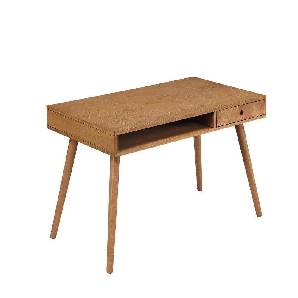 Parker Light Brown Wood Mid-Century Desk with Drawer