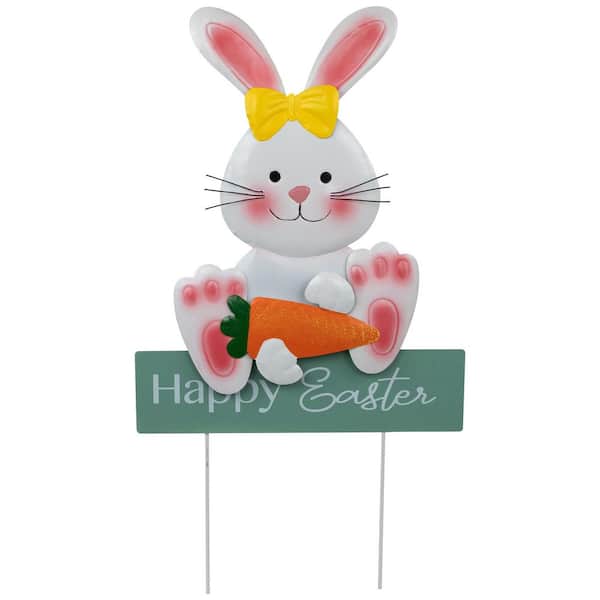 Bunny with Carrot Happy Easter Outdoor Garden Stake-18.75 in.