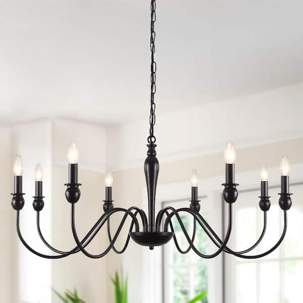 LWYTJO Marypaz 8-Light Black Dimmable Classic Traditional Farmhouse Chandelier for Kitchen Island with no Bulbs Included