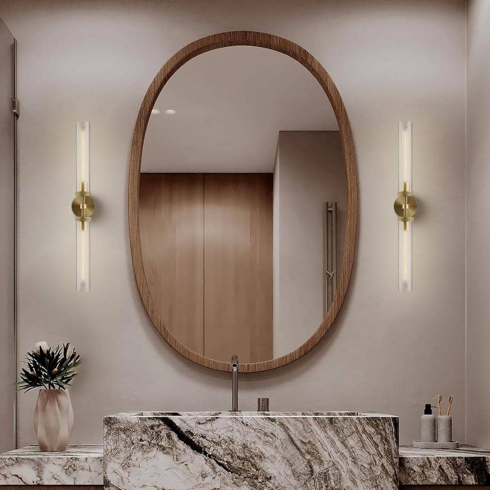 Gold Double Tube Glass and Metal Wall Sconce