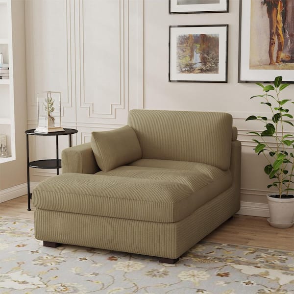 Modern Left Arm Facing Camel Corduroy Polyester Upholstered Tufted Chaise Lounge with Wood Frame and 1-Pillow