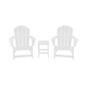 IRIS Outdoor Rocking Poly Adirondack Chair With Side Table Set in White (3-Piece )