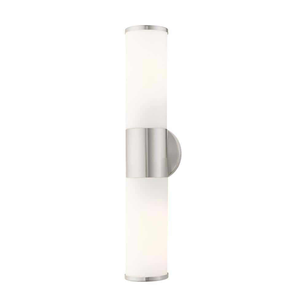 Brushed Nickel 2-Light Vanity with Satin Opal Glass Shades