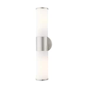 Crestmoor 18.5 in. 2-Light Brushed Nickel ADA Vanity Light with Satin Opal White Glass