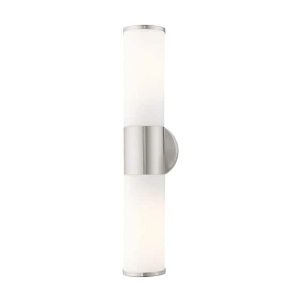 AVIANCE LIGHTING Crestmoor 18.5 in. 2-Light Brushed Nickel ADA Vanity Light with Satin Opal White Glass