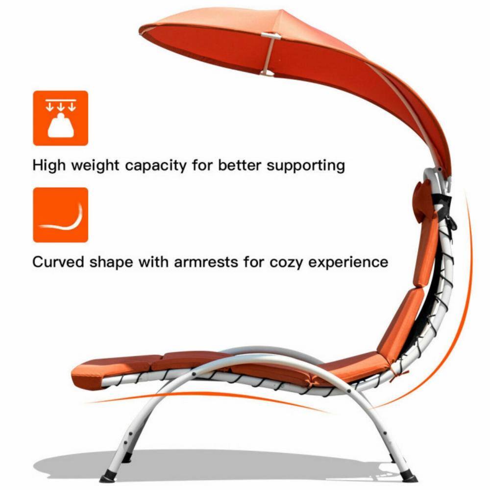 Orange Hanging Chaise Lounger with Cushions and Canopy