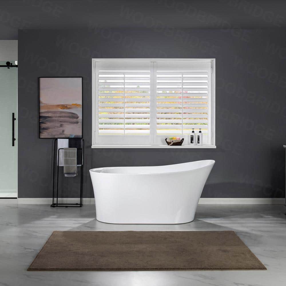 67" White Acrylic Freestanding Single Slipper Bathtub with Matte Black Trim