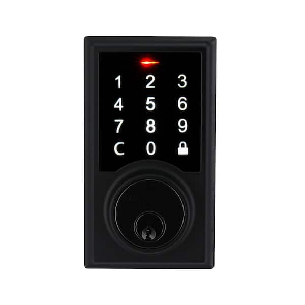 Defiant Square Matte Black Electronic Single Cylinder Touchpad Deadbolt ...