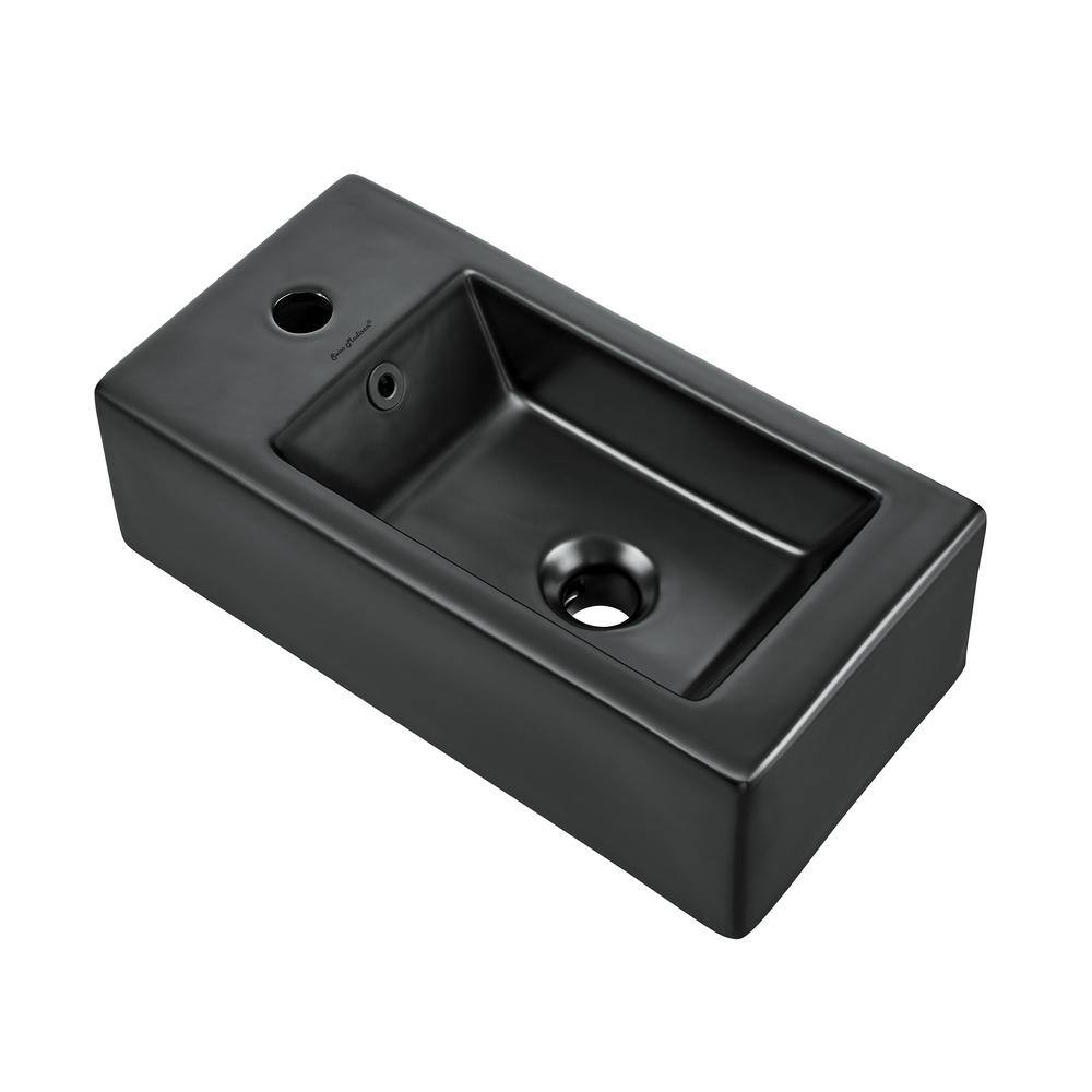 Matte Black Rectangular Ceramic Wall-Mounted Sink with Left Side Faucet