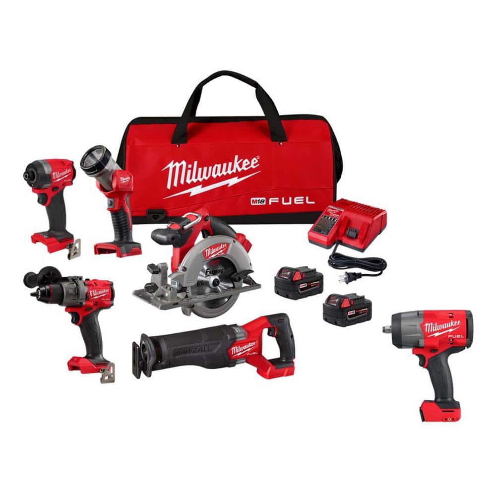 Milwaukee M18 FUEL 18V Lithium-Ion Brushless Cordless Combo Kit (5-Tool) with 1/2 in. Impact Wrench w/Friction Ring -  3697-25-2967-20
