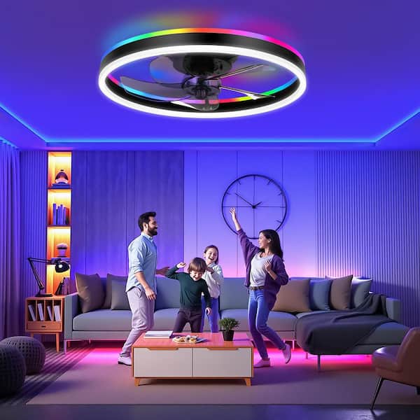 20 in. Indoor Smart Ceiling Fans with Lights with Remote&APP, Low Profile Ceiling Fan, 6 Speed Reversible Blades-Black