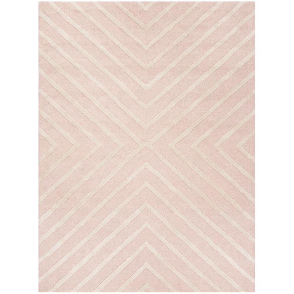 Petal Pink Geometric Wool Area Rugs from India (4x5.5) - Starry