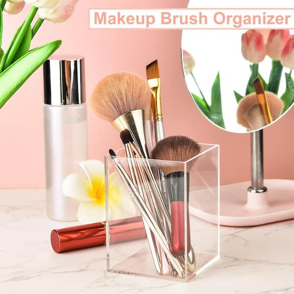 Aoibox 2-Pack Square Clear Acrylic Pen Holder and Pencil Cup Makeup Brush Organizer for Office School Home Desk