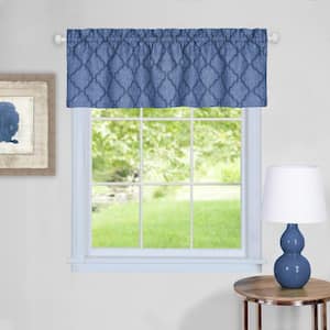 Colby Blue Polyester Light Filtering Rod Pocket Tier and Valance Curtain Set 58 in. W x 24 in. L