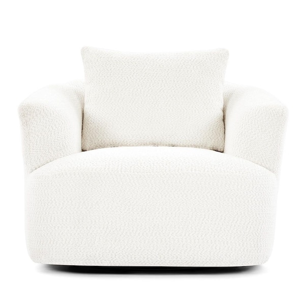 Luxury Collection Beige Chenille Upholstered Accent Swivel Arm Chair with a Throw Pillow (Set of 1)