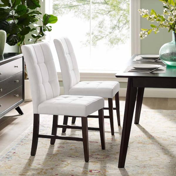 MODWAY Promulgate Biscuit Tufted Upholstered Fabric Dining Side Chair in White (Set of 2)