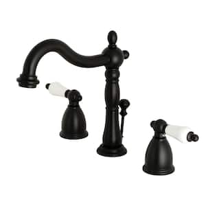 Victorian 8 in. Widespread 2-Handle Bathroom Faucet in Matte Black with Porcelain Handle