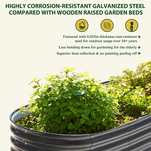 Dark Gray Galvanized Steel Raised Garden Bed 9-in-1 Planter Box Outdoor, 96 in. L x 24 in. W x 11.1 in. H