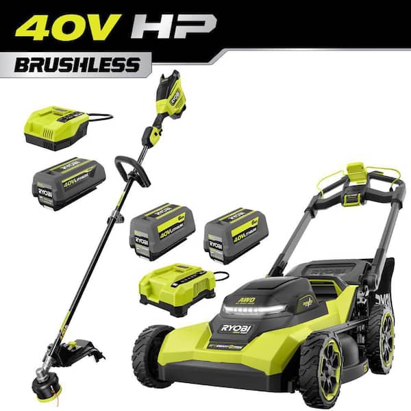 40V HP 21" Brushless Cross Cut Self-Propelled All Wheel Drive Mower w/ 17" String Trimmer-(3) Batteries & (2) Chargers