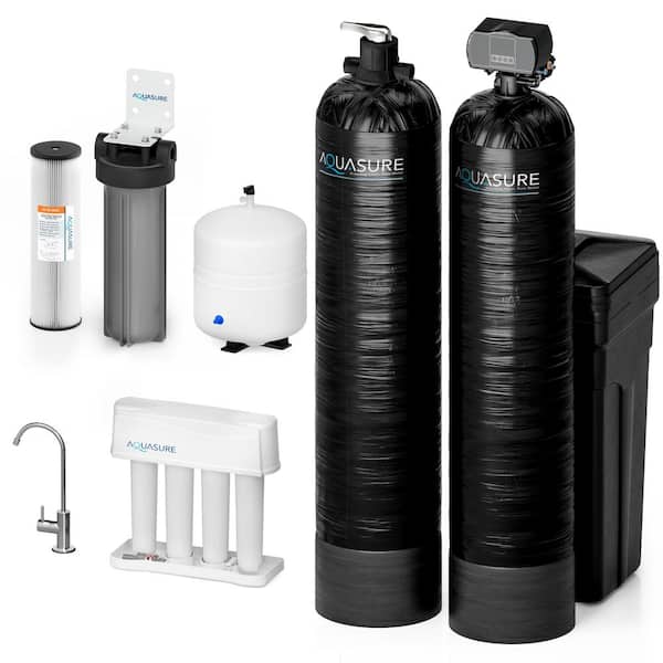 AQUASURE Signature Series Complete Whole House Water Filtration System with Fine Mesh Resin - 64,000 Grains