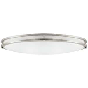 32 in. Brushed Nickel Flush Mount Oval Fixture with White Shade Integrated LED Selectable CCT Dimmable