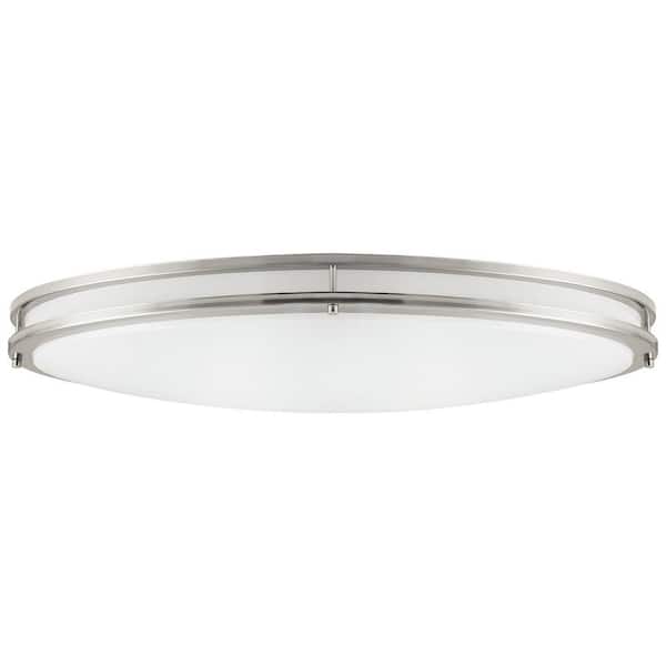 Sunlite 32 in. Brushed Nickel Flush Mount Oval Fixture with White Shade Integrated LED Selectable CCT Dimmable