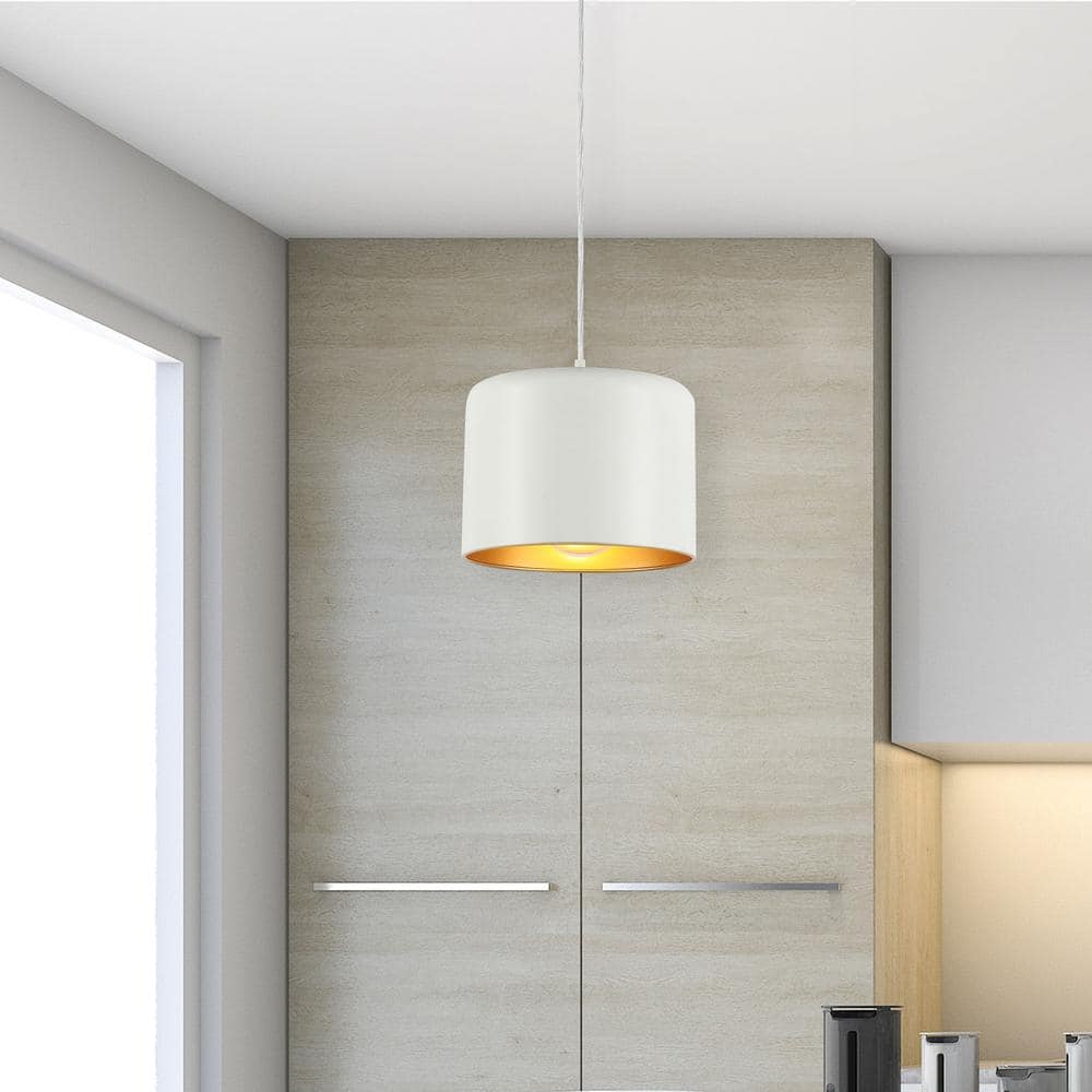 Modern White and Gold Drum Pendant Light