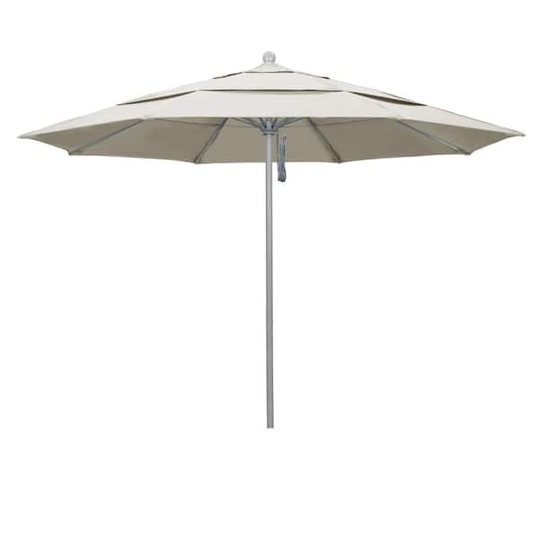 California Umbrella 11 ft. Gray Woodgrain Aluminum Commercial Market Patio Umbrella Fiberglass Ribs and Pulley Lift in Canvas Sunbrella