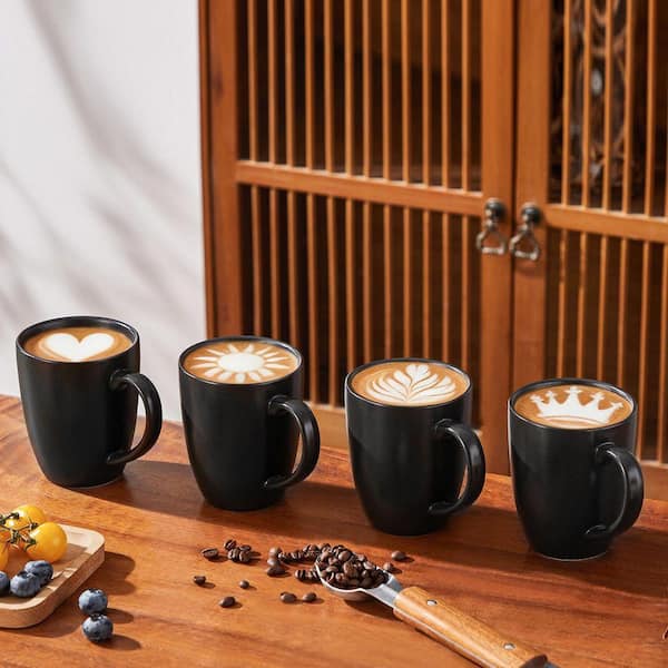 vancasso 12 oz. Matte Black Stoneware Mug (Set of 4) Coffee and Tea Cups  with Handle Coffee Mugs-Microwave and Dishwasher Safe VC-PLA-BK-4XBZ