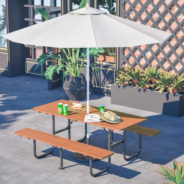 Flynama 72” Rectangular Picnic Table for 6, Umbrella Hole